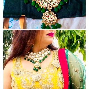 Beautiful Meenakari green Kundan set