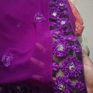 🌷💜Purple💜🌷Tulip Saree With Unstitched Blou