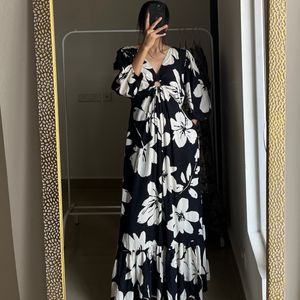 Black Floral Cutout Cotton Maxi Dress