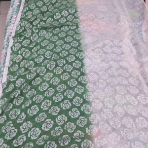 Half Green And White Saree