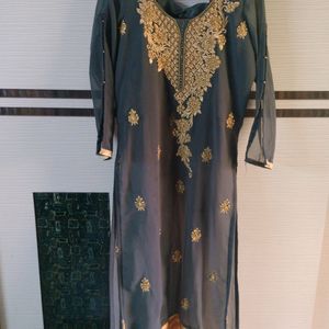 Grey Kurti With Gold Embroidery