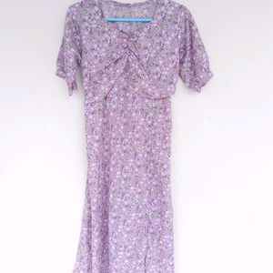 Floral print lavender dress with front slit