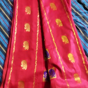 Pro Red Saree Green Border With Golden Design