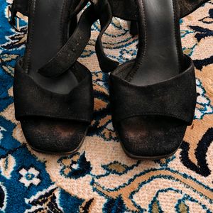 Open Toe Black Block Heels