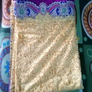 New Saree Yellow And Blue Colour With Blouse