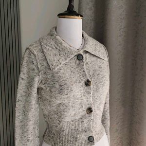 ZARA Woolen Blend Button Collar Cardigan