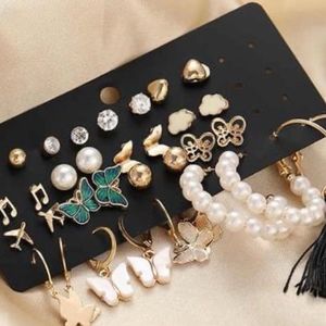 Combo Of 17 Earrings Gold Plated Pearl And Studs