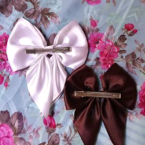 Brown & White Bow Hair Clip