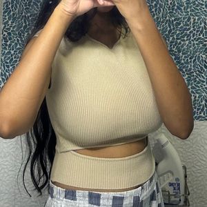 RIBBED KHAKHI TOP