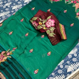 partywear saree in green colour