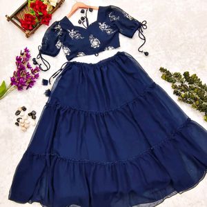 Embroidery Finely Crafted Thread Skirt nd Crop Top