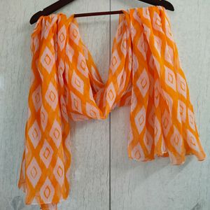 Orange White Printed Dupatta