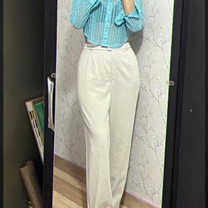 Beige Striped Formal Pant