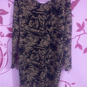 Brown Clr Dress With Black Print