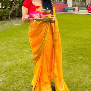 Beautiful Yellow Silk Saree