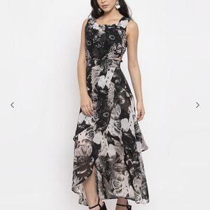 Waist Cut-Out Floral Print A-line Dress