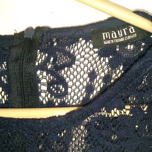 Navy Blue, Netted, 3/4th Sleeve Top