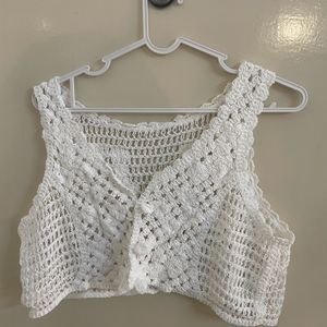 White Net Crop Top