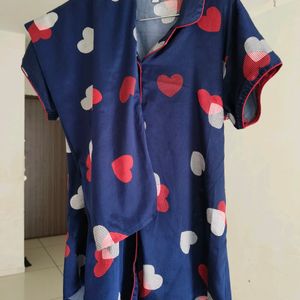 Heart Design Silk Night Suit