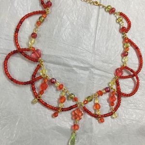 Fairy Red & Green Beaded Loop Necklace