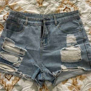 Blue Ripped Denim Shorts