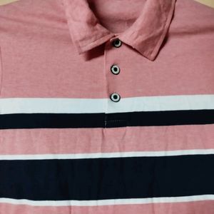 Striped Polo Neck Women Tshirt