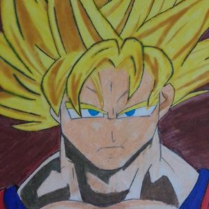 "Handmade Goku Super Saiyan Painting – Anime Fan"