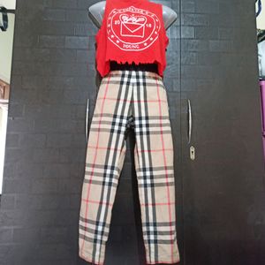 Checker Trouser With Crop Tops