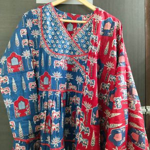 New Unused 10m flare Ajrak Print Anarkali Suit