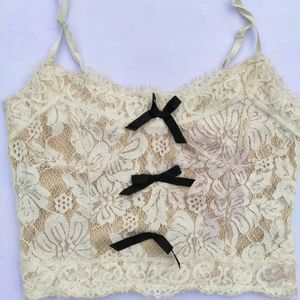 White Lacey Couqette Ribbon Top