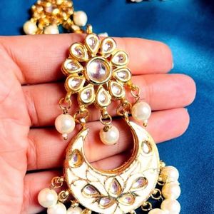 Combo Set, One Bollywood Style Earring Set And One Kundan Maangtika Set