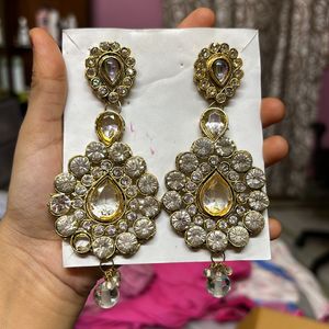 White Kundan Earrings