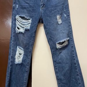 Straight Ripped Mid Waist Denim Jeans