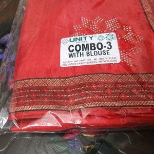 Fancy Red Saree With Blouse