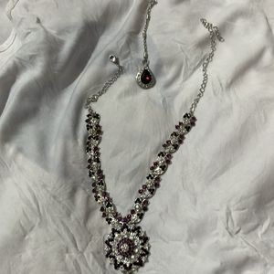 Purple Stone Necklace Along With Mang Tikka