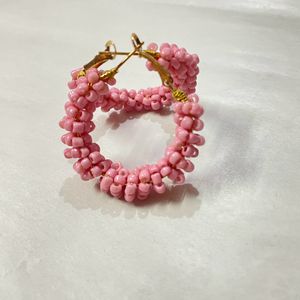 Pink Beads Hoop Earrings