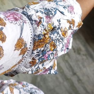 Floral Printed White Casual Top With Flare Sleeves