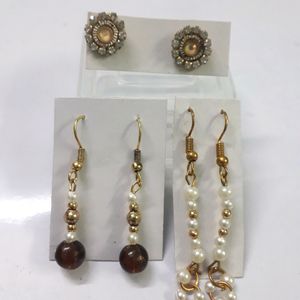 Eyer rings Rhinestone Pearl's 3 pairs unique style