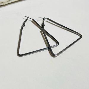 Silver Oxidised Triangular Earrings