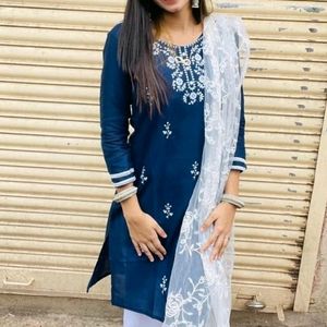 Free Delivery Kurti New Embroidery Blue