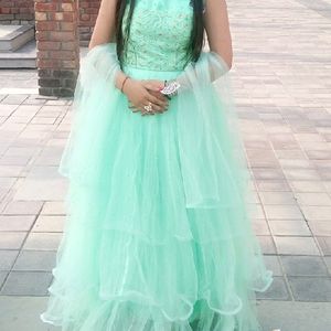 AQUAMARINE GREEN GOWN WITH SLEEVES