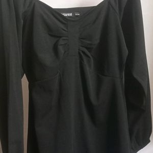 Sassafras Black Dress With Puff Sleeves