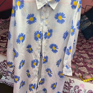 Transparent Blue 💙 Printed Flower Shirt 👕 Ko