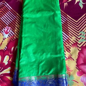 Plain Green Saree With Blue Border