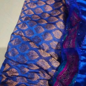 Embroidered Blue Silk Blend Ethnic Skirt