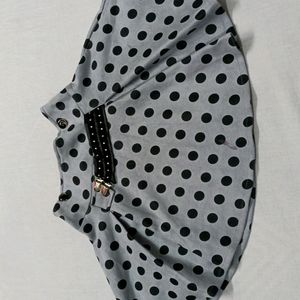 Grey Scirt With Black Polka Dots