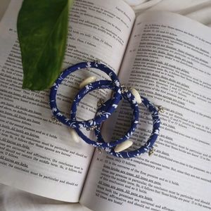 Indigo Fabric Ghungroo Bangles Set ✨