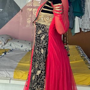 Long Anarkali Wedding Wear Dress With Pant & Shawl