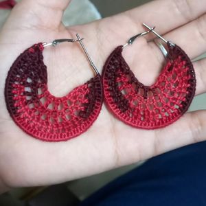 Crochet Handmade Earings Maroon