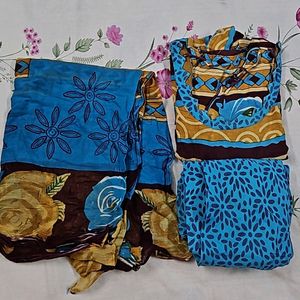 Blue And Brown Pure Cotton Suit Set